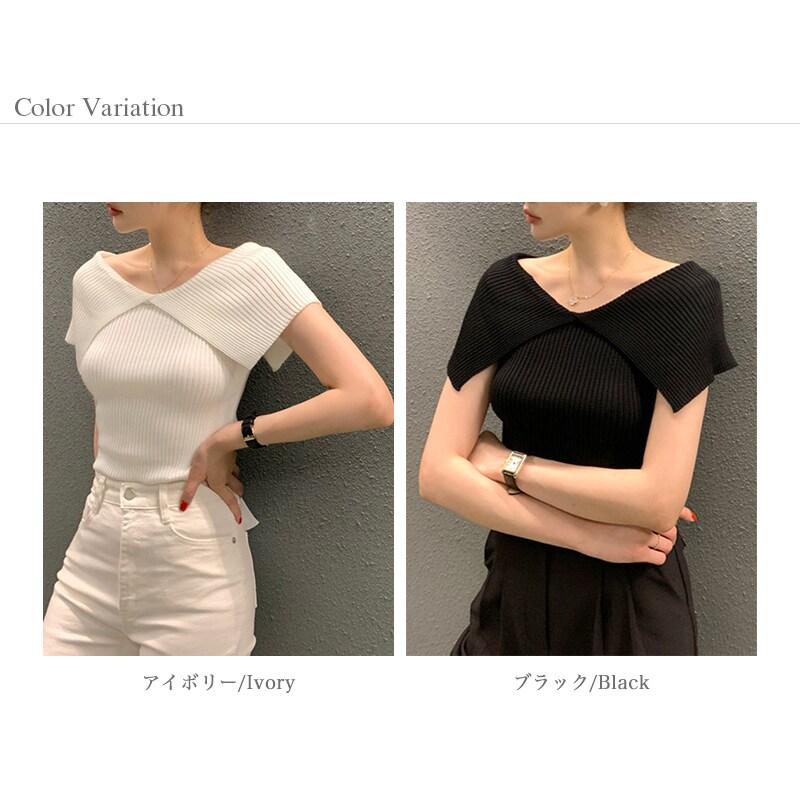 ビッグカラーニット ケープカラー ノースリーブ トップス ニット v