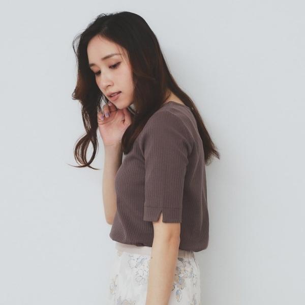 index 《7色展開XS-LLサイズ》ボートネックリブトップス【UV洗濯機洗い