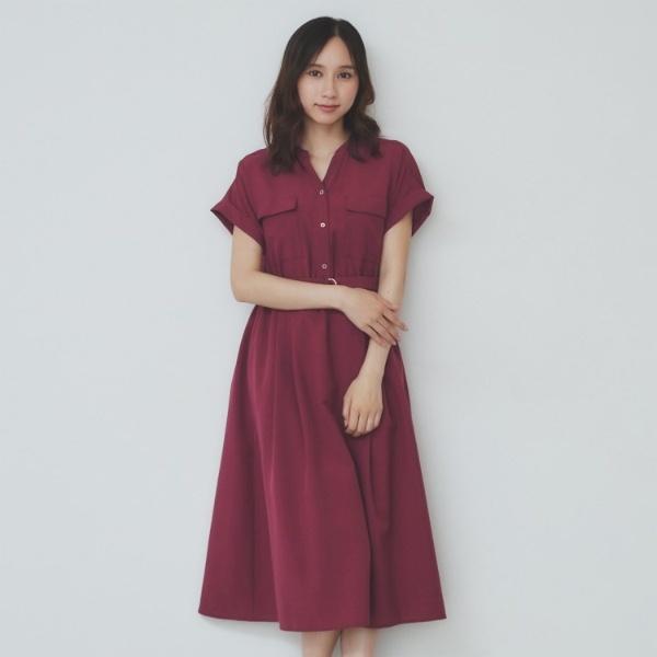 美品ユニ BOYANG-LINEN Aラインシャツワンピース 赤 index 《7色展開XS-LLサイズ》ダブルポケットスキッパーシャツ