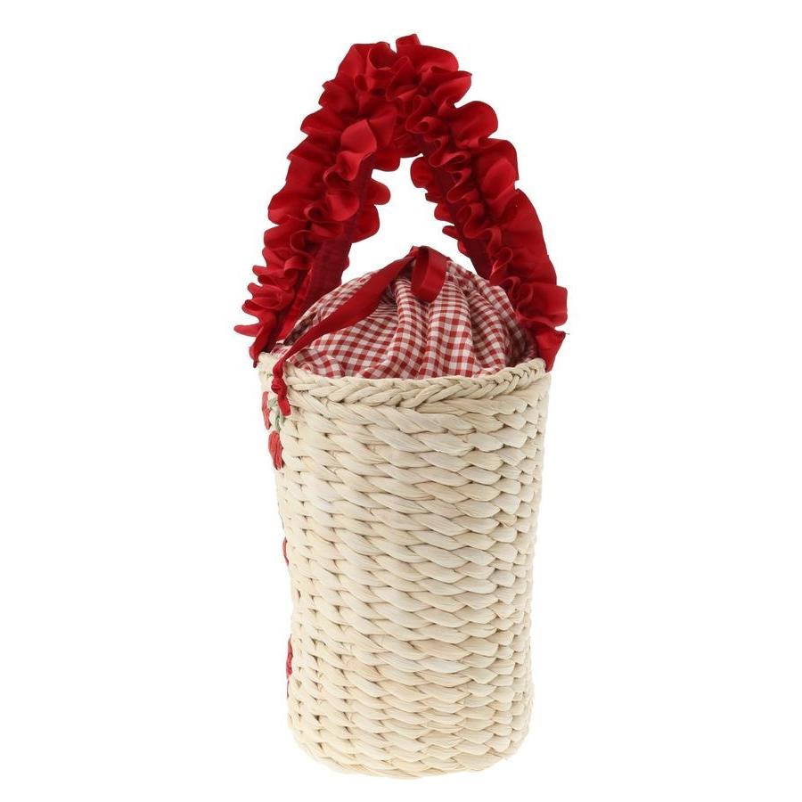新品 メゾンドフルール 籐編みかごバッグ【チェリー柄フリルハンドルバッグ】1点 Maison de FLEUR - 新品 メゾンドフルール 籐編みかごバッグ【チェリー