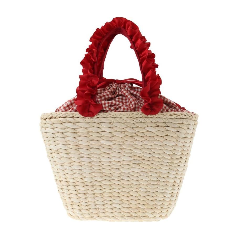 Maison de FLEUR チェリーメイズフリルハンドルカゴバッグ　レッド メゾン ド フルール Maison de FLEUR チェリーメイズフリルハンドル