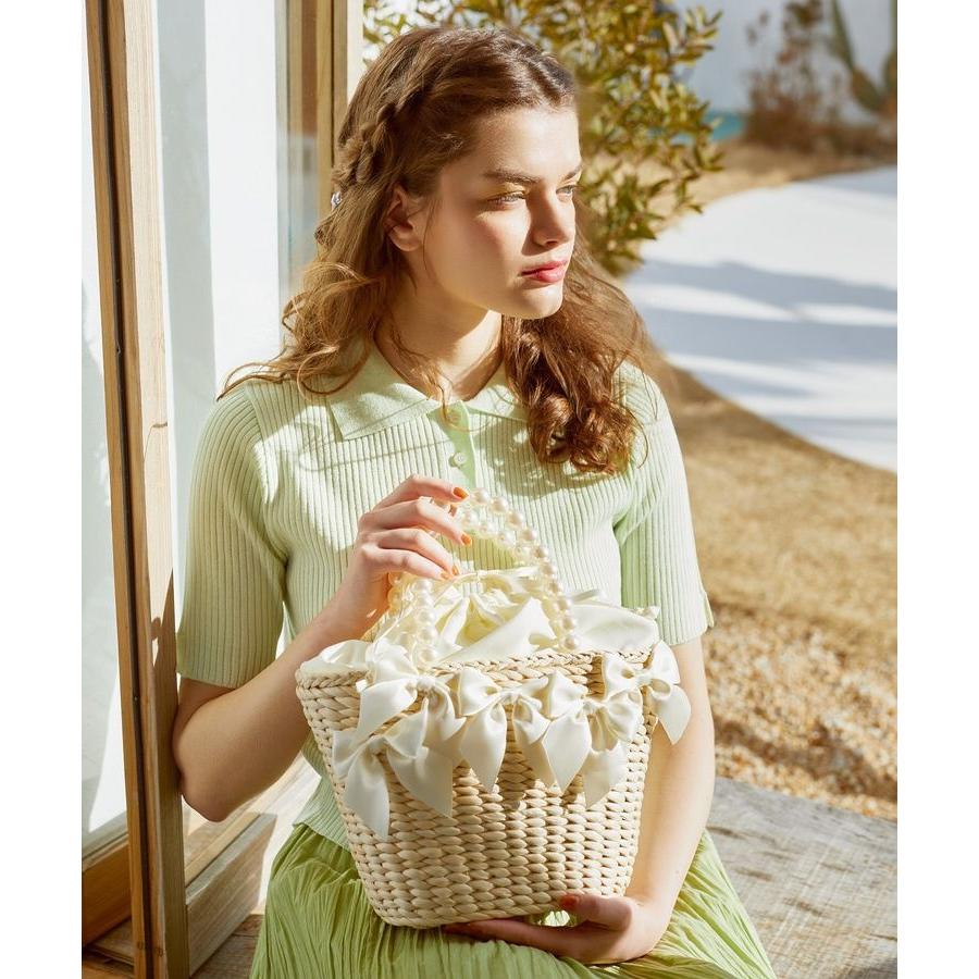 明日まで限定価格‼️パールハンドルメイズリボンカゴバッグ Maison de FLEUR パールハンドルメイズリボンカゴバッグ