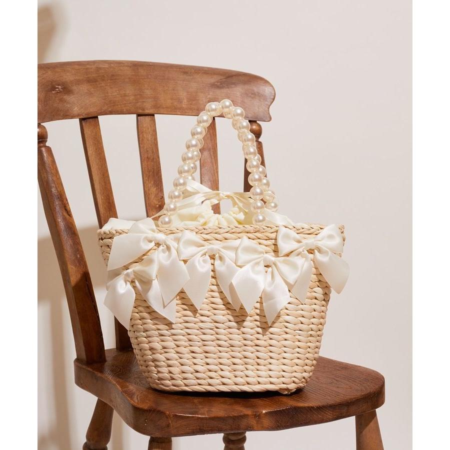 明日まで限定価格‼️パールハンドルメイズリボンカゴバッグ Maison de FLEUR パールハンドルメイズリボンカゴバッグ