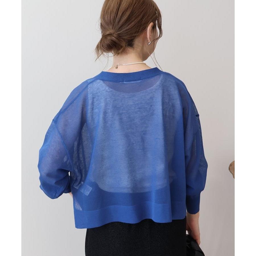 美品♡近年♡フォクシー アジュール ショート丈 カーディガン ブルー 38 AMERICAN HOLIC ウォッシャブルショート丈シアーカーディガン