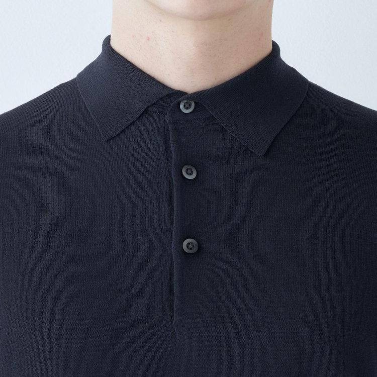NACKIYÉ ネイビーリブ編み五分袖ポロシャツ NACKIYÉ ネイビーリブ編み