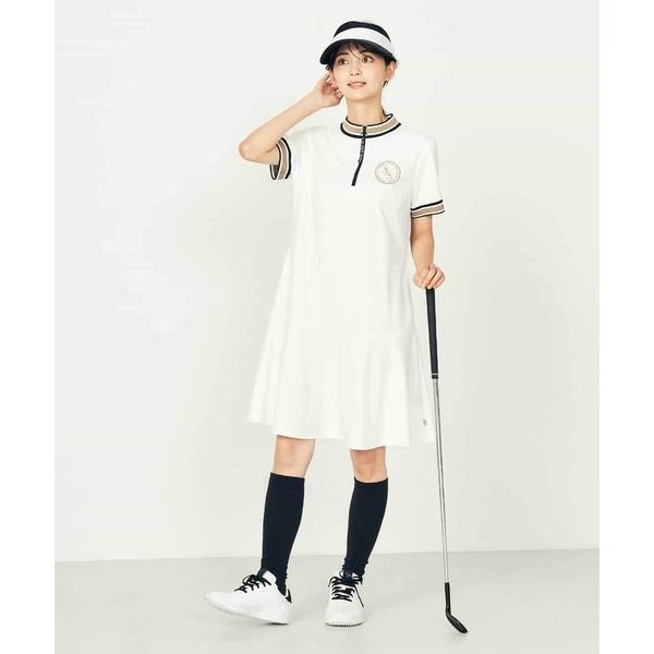 長袖　モックネック　ワンピース　ゴルフウェア　春秋　ベージュ　S〜M サイズ0 a.v.v（アー・ヴェ・ヴェ） レディースゴルフウエア/ハーフZIPモック