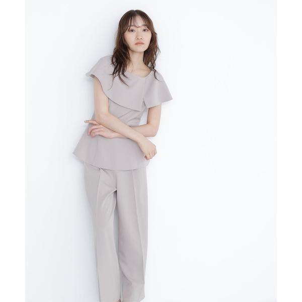 ENFOLDケープカラープルオーバー 5部袖ブラウス　グレー NATURAL BEAUTY BASIC（ナチュラルビューティーベーシック） ケープ