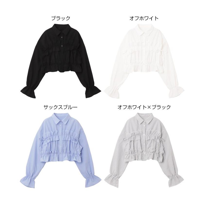 新品未使用　 　ショートトップス　送料込 無地 ストライプ ショート丈 フリル シャツ ブラウス Freesia