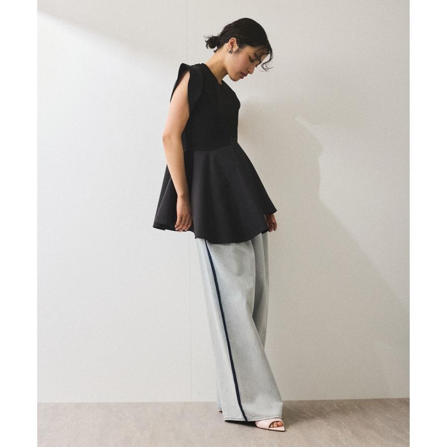 ペプラムカットソー　ブラック ADAM ET ROPE' tシャツ 「再入荷・WEB限定・洗える」フリル