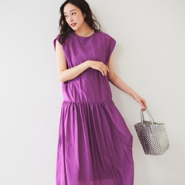 【シアー夏ワンピ】綿シルクワンピース