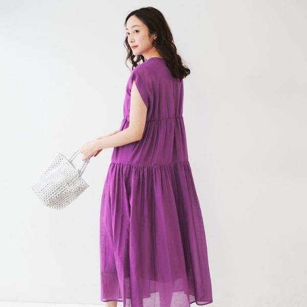 【シアー夏ワンピ】綿シルクワンピース