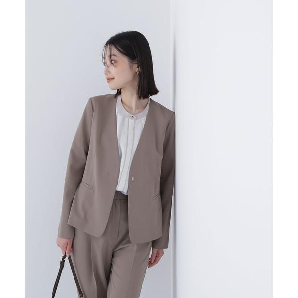 natural beauty basic ノーカラージャケット・パンツセット ストレッチツイルセットアップシリーズ ノーカラージャケット