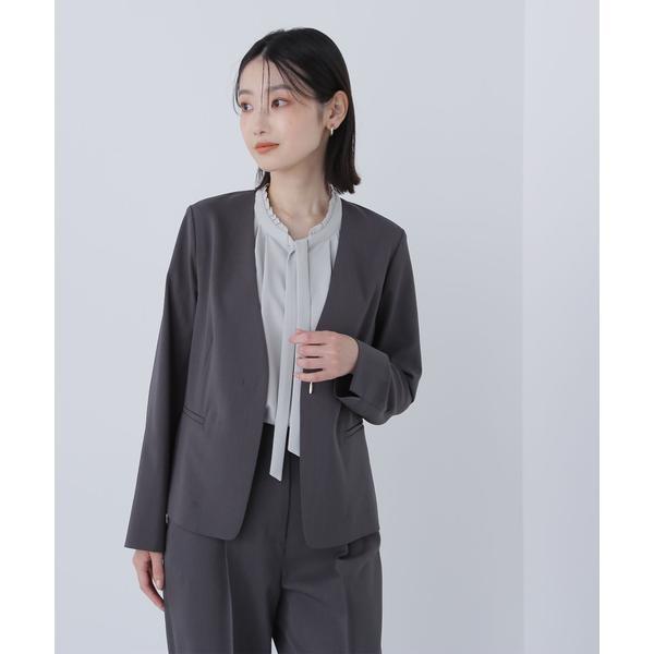 【美品】NATURAL BEAUTY BASIC ノーカラースーツセットアップ NATURAL BEAUTY BASIC ジャケット ノーカラージャケット サマー