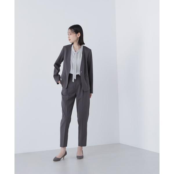 美品NATURAL BEAUTY BASIC 洗えるノーカラーパンツスーツセット NATURAL BEAUTY BASIC（ナチュラルビューティーベーシック） サマー