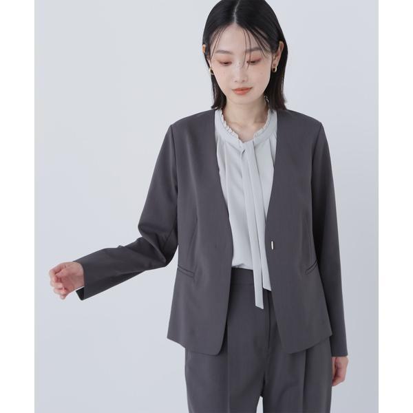 美品【ナチュラルビューティーベーシック】ノーカラージャケット パンツ チャコール NATURAL BEAUTY BASIC（ナチュラルビューティーベーシック） サマー
