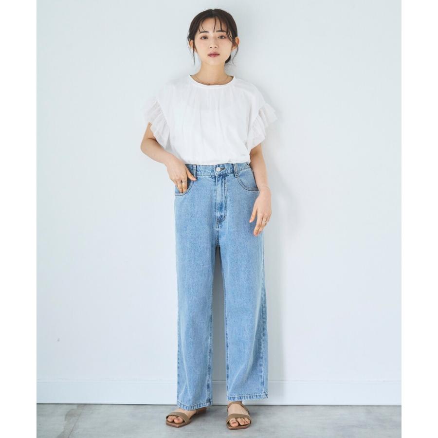 残りわずかの人気デニムパンツ♪ 】デニム ストレートパンツ / 花柄 