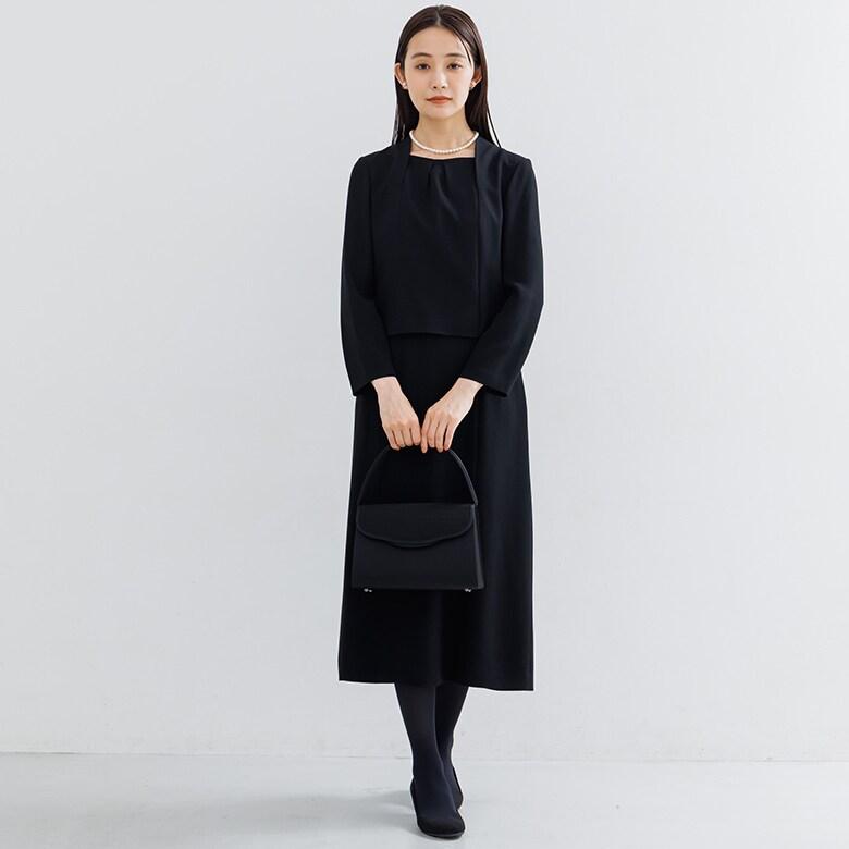 【喪服】【前開き】ジャケット＆セミフレア ワンピース＜大きいサイズ有＞/ブラックフォーマルの画像