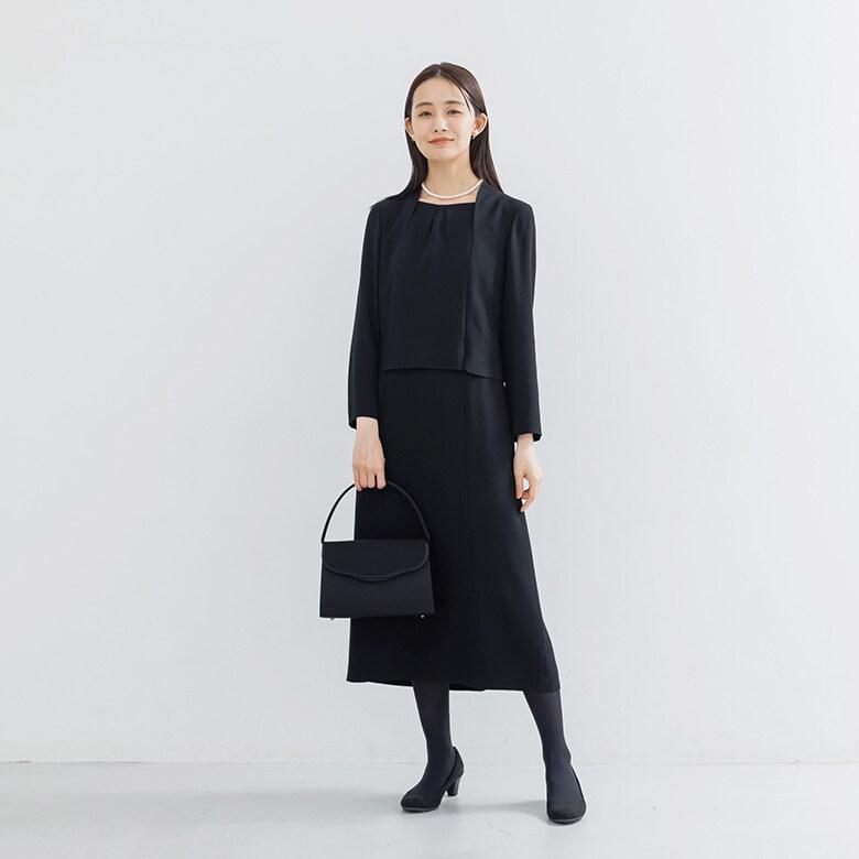 【喪服】【前開き】ジャケット＆セミフレア ワンピース＜大きいサイズ有＞/ブラックフォーマルの画像