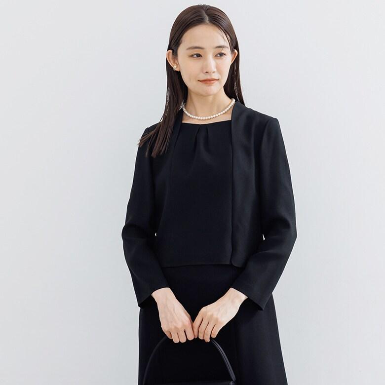 【喪服】【前開き】ジャケット＆セミフレア ワンピース＜大きいサイズ有＞/ブラックフォーマルの画像