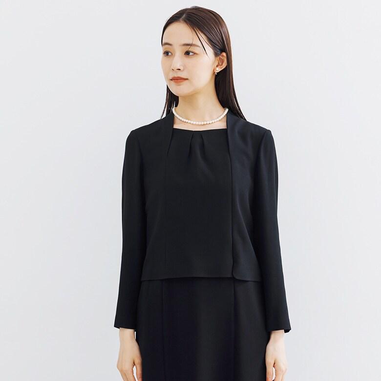 【喪服】【前開き】ジャケット＆セミフレア ワンピース＜大きいサイズ有＞/ブラックフォーマルの画像