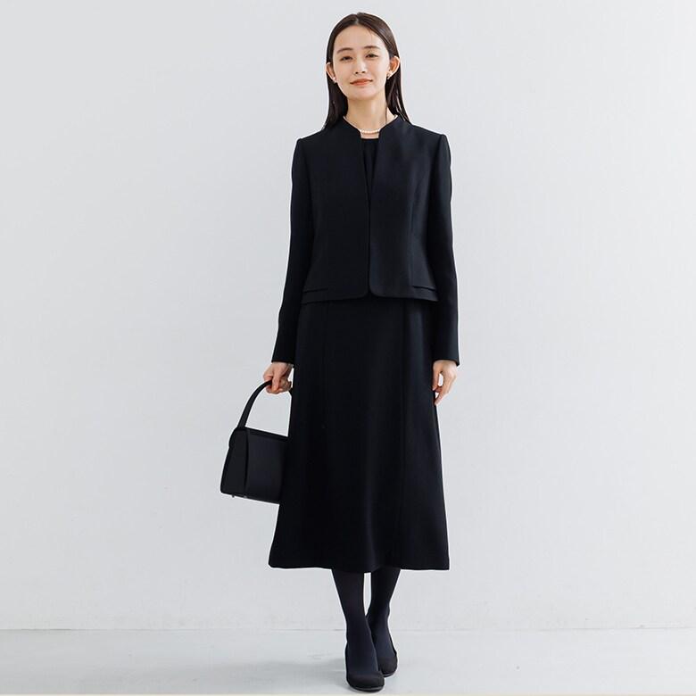 【喪服】【前開き】ジャケット＆セミフレア ワンピース＜大きいサイズ有＞/ブラックフォーマルの画像