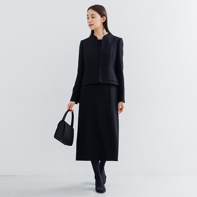 【喪服】【前開き】ジャケット＆セミフレア ワンピース＜大きいサイズ有＞/ブラックフォーマルの画像