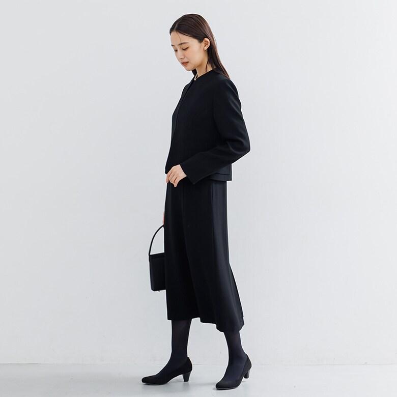 【喪服】【前開き】ジャケット＆セミフレア ワンピース＜大きいサイズ有＞/ブラックフォーマルの画像