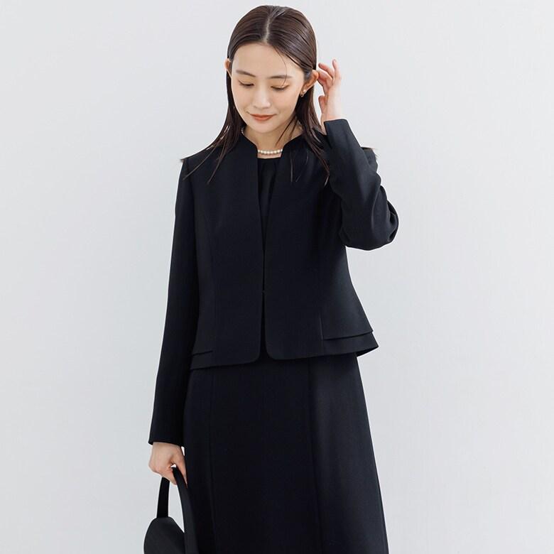 【喪服】【前開き】ジャケット＆セミフレア ワンピース＜大きいサイズ有＞/ブラックフォーマルの画像