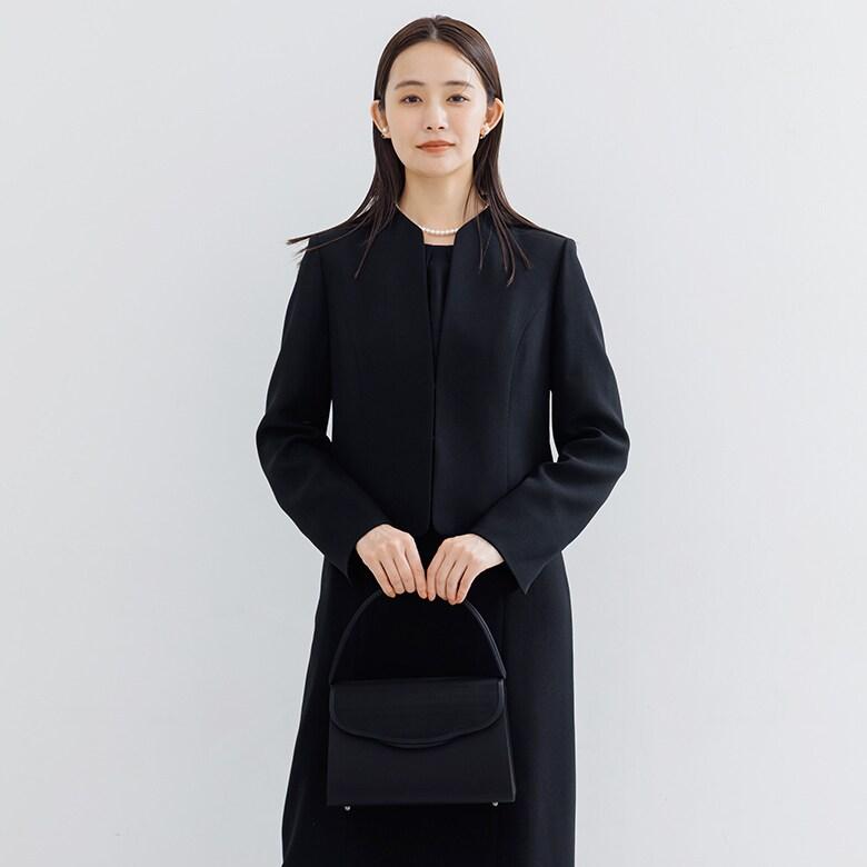 【喪服】【前開き】ジャケット＆セミフレア ワンピース＜大きいサイズ有＞/ブラックフォーマルの画像