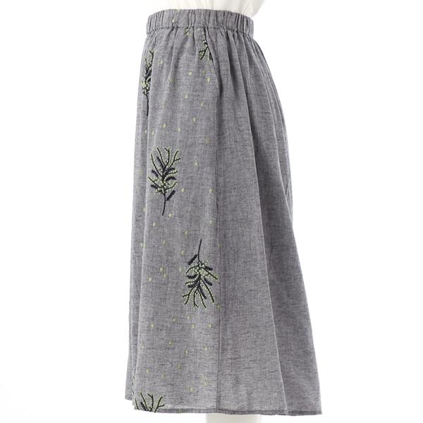 15〜 19号 ]先染めシャンブレー ミモザ＆ドット刺繍ワンピース(前開き