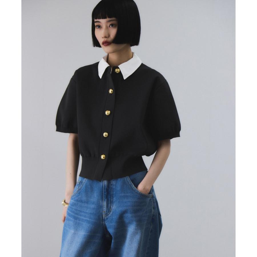 megu様アダムエロペ　カラー付きハーフスリーブカーディガン　新品　オフホワイト ADAM ET ROPE' 【サステナブル】カラー付きハーフスリーブ