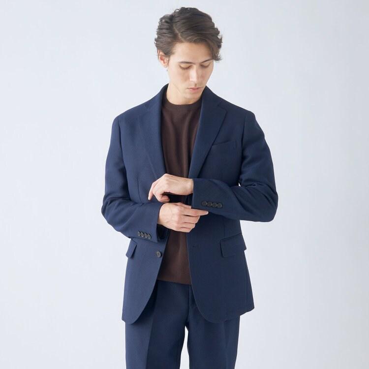 SUIT SELECT 【洗える2釦ジャケット】 ネイビー無地 ストレッチ素材 冷