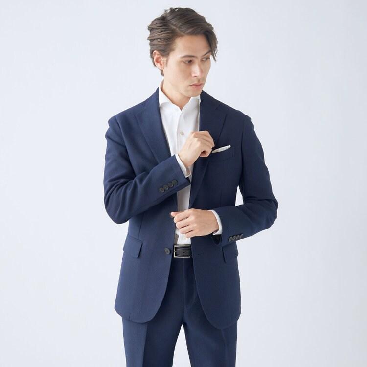 SUIT SELECT 【洗える2釦ジャケット】 ネイビー無地 ストレッチ素材 冷 