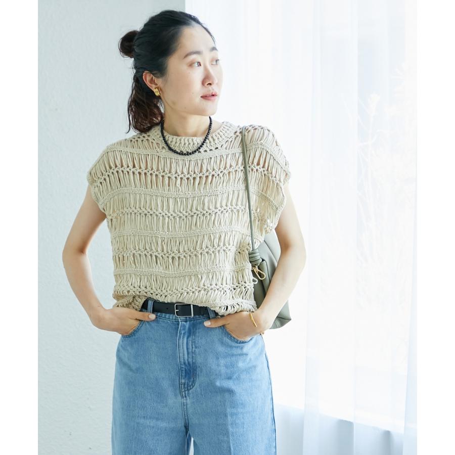 《手洗い可能》透かし編みデザインニットベスト