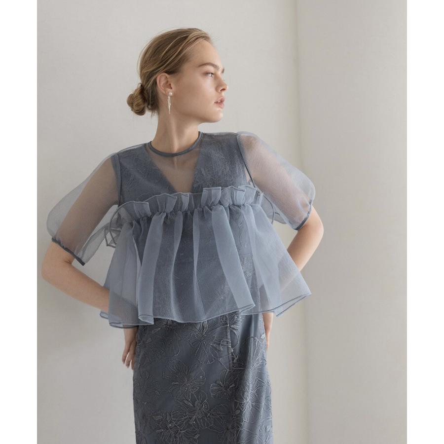 ボリュームシアーフリルジャガードIラインワンピースドレス : マルイ