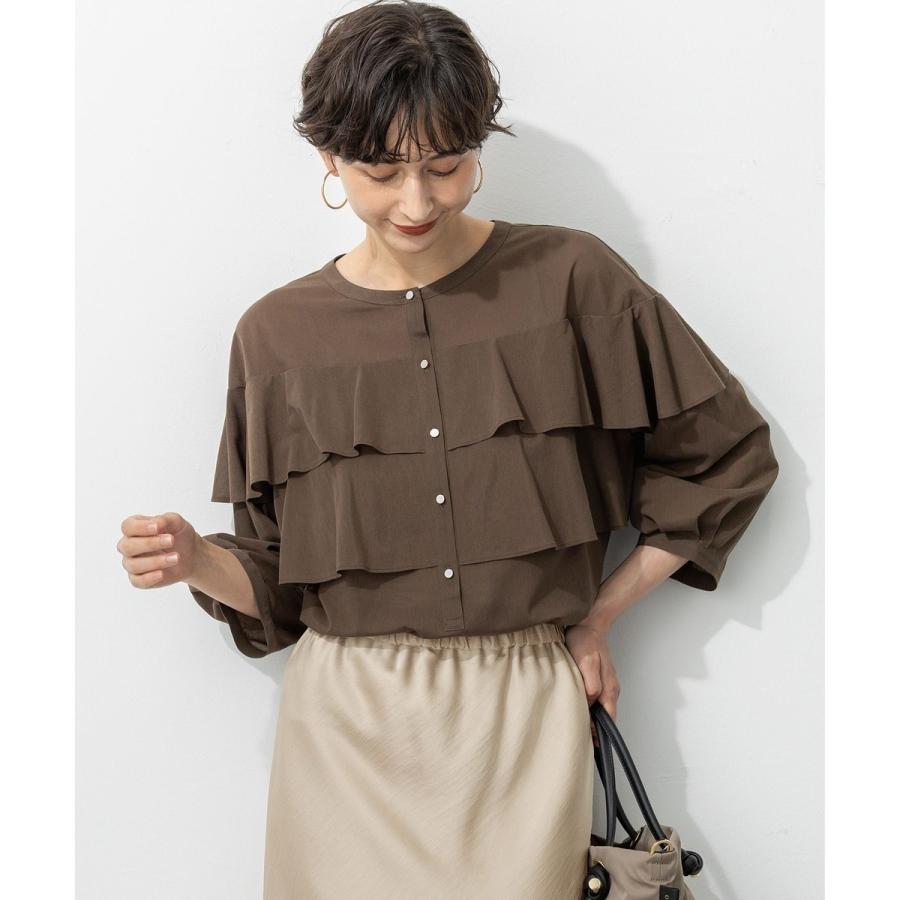 【23区2025AW】クリアトリコットジャージー フリル カットソー 23区 tシャツ 「Oggi9月号掲載/洗える」クリアトリコット