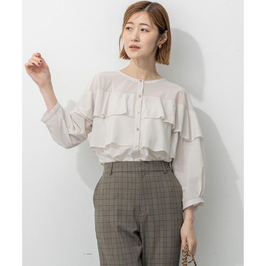 【23区2025AW】クリアトリコットジャージー フリル カットソー 23区 【Oggi9月号掲載/洗える】クリアトリコットジャージー フリル