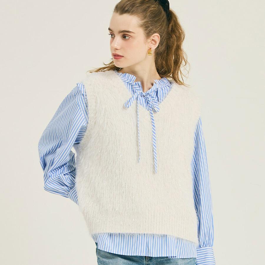 coca（コカ） ラメふんわりシャギーVネックニットベスト 全2色