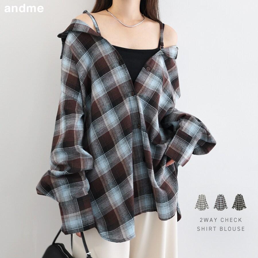 andme（アンドミー） 2way チェック シャツ ブラウス キャミソール