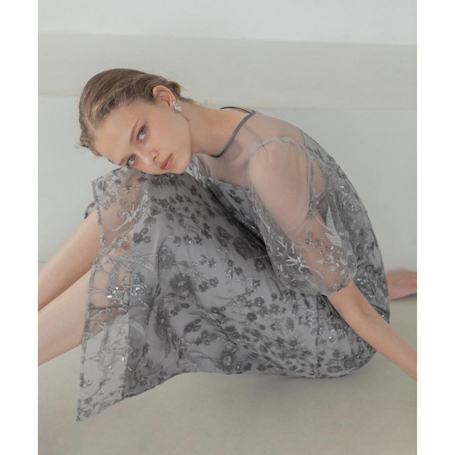 フラワーディテールパフスリーブIラインワンピースドレス : マルイ