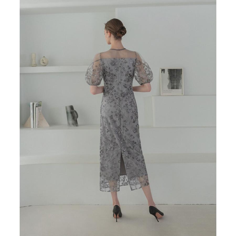 フラワーディテールパフスリーブIラインワンピースドレス : マルイ