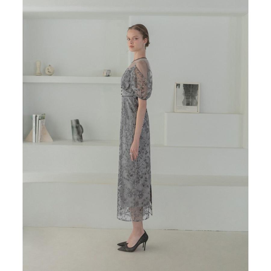 フラワーディテールパフスリーブIラインワンピースドレス : マルイ