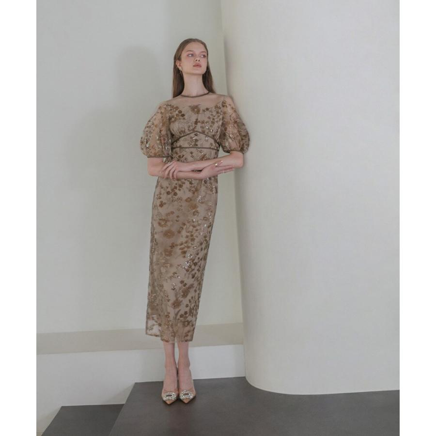 フラワーディテールパフスリーブIラインワンピースドレス : マルイ