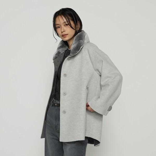 極美品✨キヨコタカセ コムサデモード アンゴラ ダッフル ファーコート ショート Sサイズ 〕 アンゴラウール Aラインショートコート（96-15WI03-204