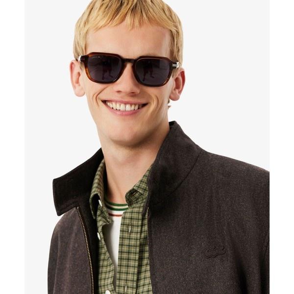 【ブラック】ウールヘリンボーン ツイード スタンドカラー ハリントンジャケット LACOSTE（ラコステ） ウールヘリンボーン ツイード スタンドカラー