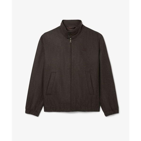 【ブラック】ウールヘリンボーン ツイード スタンドカラー ハリントンジャケット LACOSTE（ラコステ） ウールヘリンボーン ツイード スタンドカラー