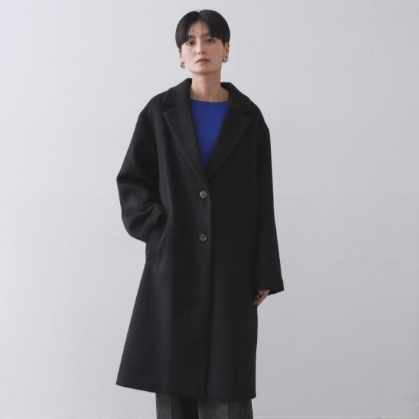 【美品】オペークドットクリップ黒ウールカシミヤブレンドキルティングコートL 40 OPAQUE.CLIP（オペークドットクリップ） コート チェスターコート