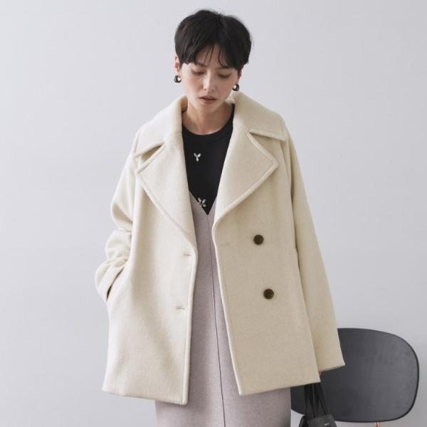 オペークドットクリップ 美品 カシミヤブレンドウールミドルピーコート ベージュ オペーク ドット クリップ OPAQUE.CLIP カシミヤブレンドウールミドル