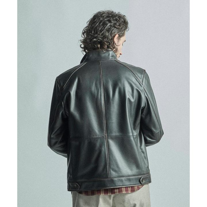 スタンドカラーシングルライダース シープレザージャケット＜エイジング加工＞の画像