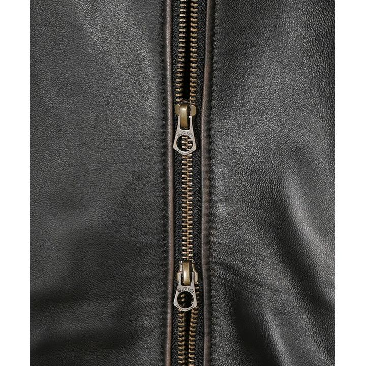 スタンドカラーシングルライダース シープレザージャケット＜エイジング加工＞の画像